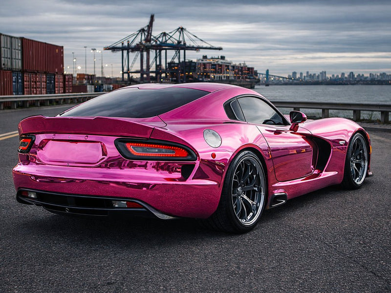 Dodge Viper wrapped in Gloss HX30000 Super Chrome Pink restyling film HX30SCH10B