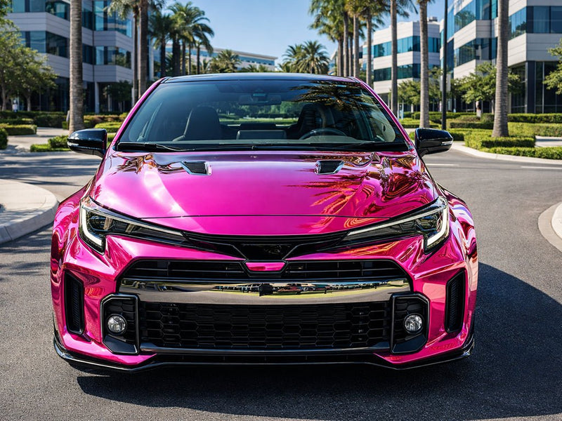 Toyota Corolla wrapped in Gloss HX30000 Super Chrome Pink car wrap film HX30SCH10B
