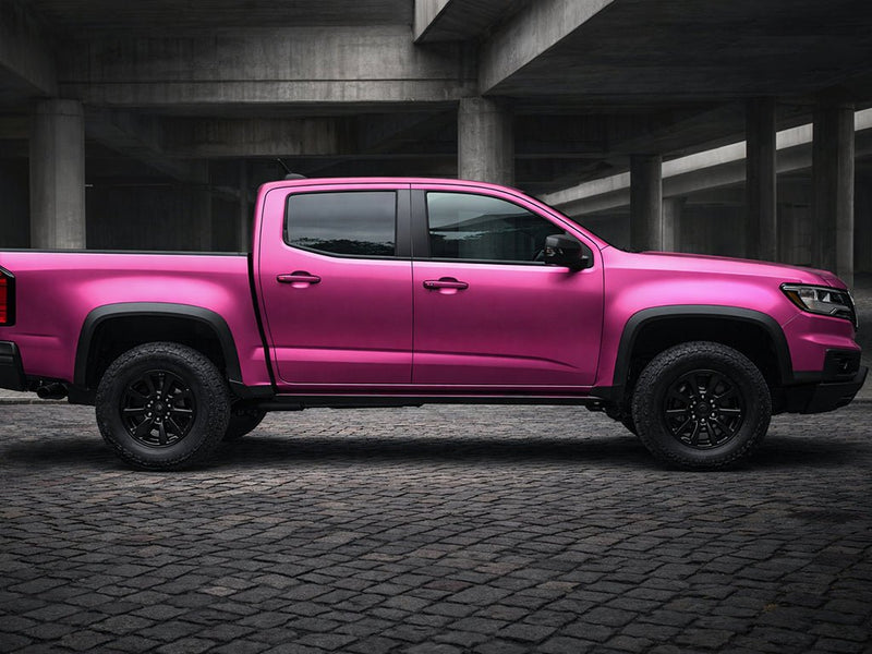 DIY Chevrolet Colorado wrapped in Satin HX30000 Super Chrome Pink vinyl wrap HX30SCH10S