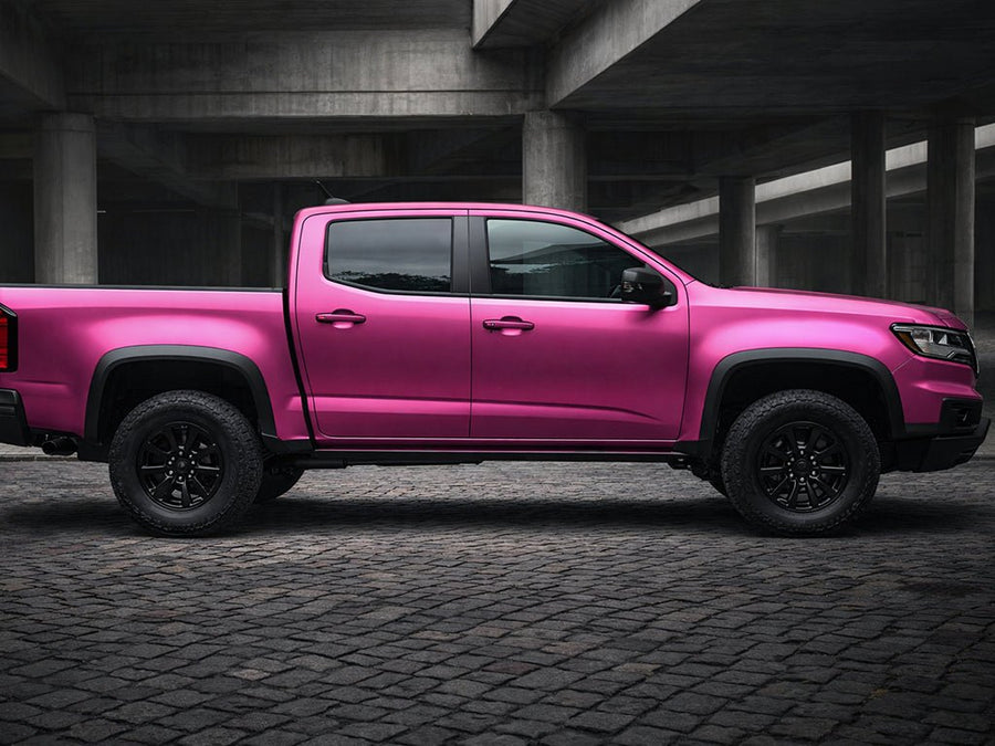 DIY Chevrolet Colorado wrapped in Satin HX30000 Super Chrome Pink vinyl wrap HX30SCH10S