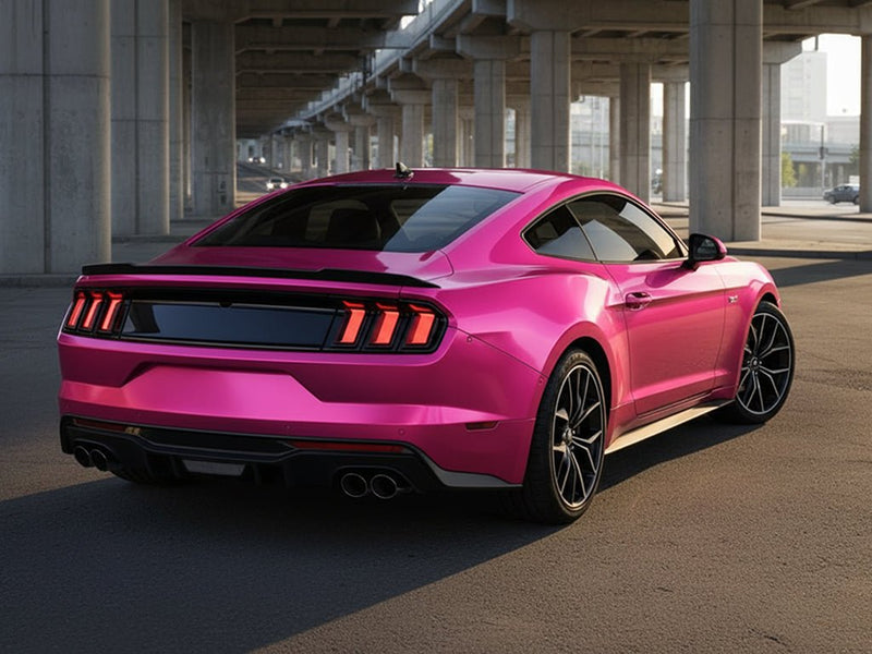 DIY Ford Mustang wrapped in Satin HX30000 Super Chrome Pink automotive vinyl film HX30SCH10S