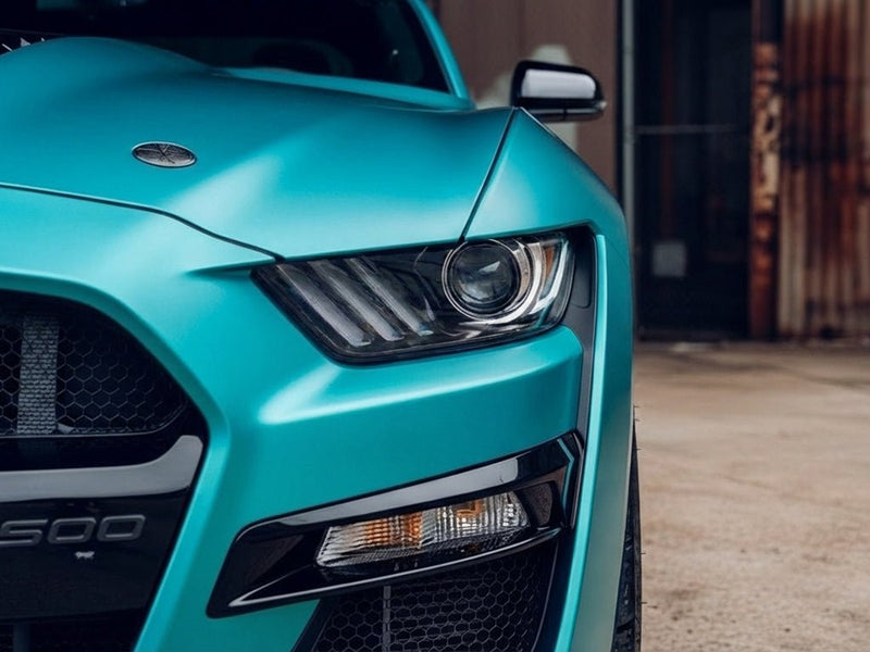 DIY Ford Mustang Shelby GT500 wrapped in Satin HX30000 Super Chrome Light Blue vinyl wrap HX30SCH11S
