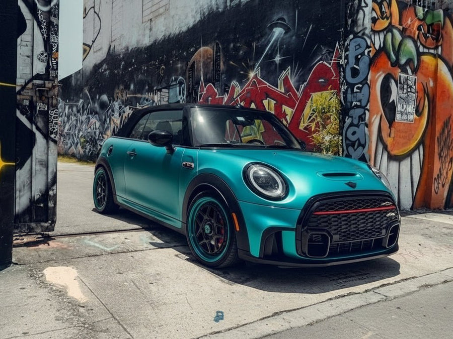 DIY MINI Cooper S Convertible wrapped in Satin HX30000 Super Chrome Light Blue automotive vinyl film HX30SCH11S