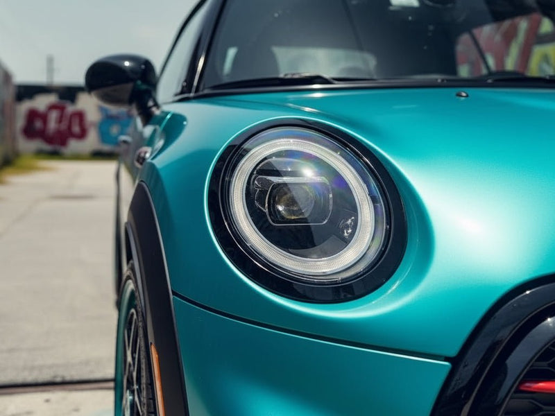 MINI Cooper wrapped in Hexis Satin HX30000 Super Chrome Light Blue wrap film HX30SCH11S