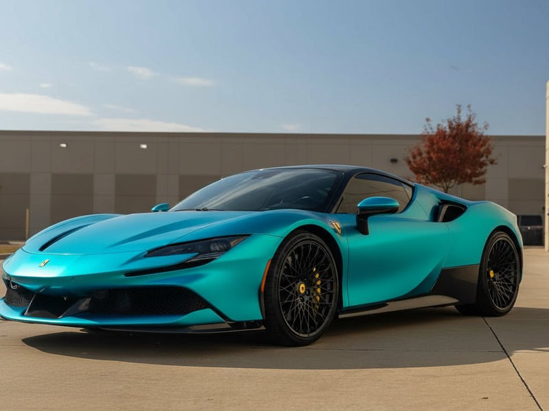 DIY Ferrari SF90 Stradale wrapped in Satin HX30000 Super Chrome Light Blue car wrap film HX30SCH11S