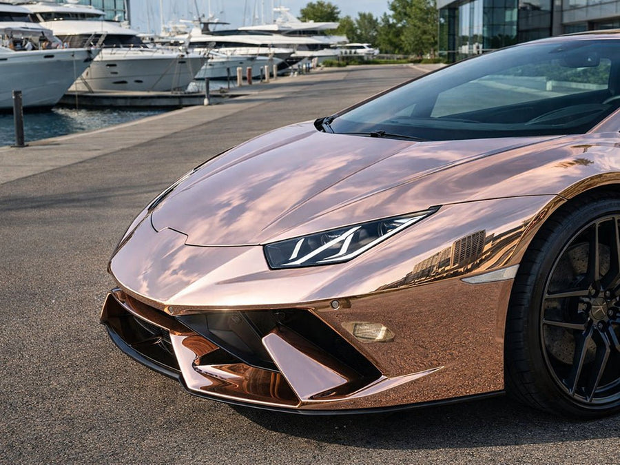 DIY Lamborghini Huracán wrapped in Gloss HX30000 Super Chrome Rose Gold car wrap film HX30SCH12B