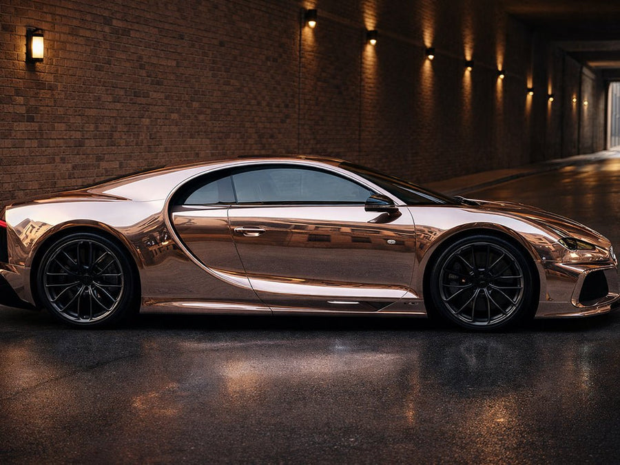 DIY Bugatti Chiron wrapped in Gloss HX30000 Super Chrome Rose Gold vinyl wrap HX30SCH12B