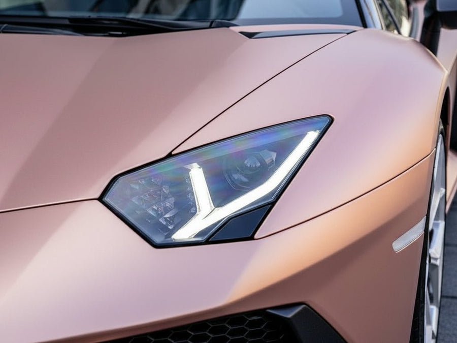 DIY Lamborghini Aventador wrapped in Satin HX30000 Super Chrome Rose Gold restyling film HX30SCH12S