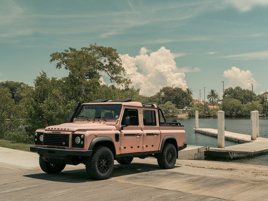 DIY Land Rover Defender wrapped in Satin HX30000 Super Chrome Rose Gold car wrap film HX30SCH12S