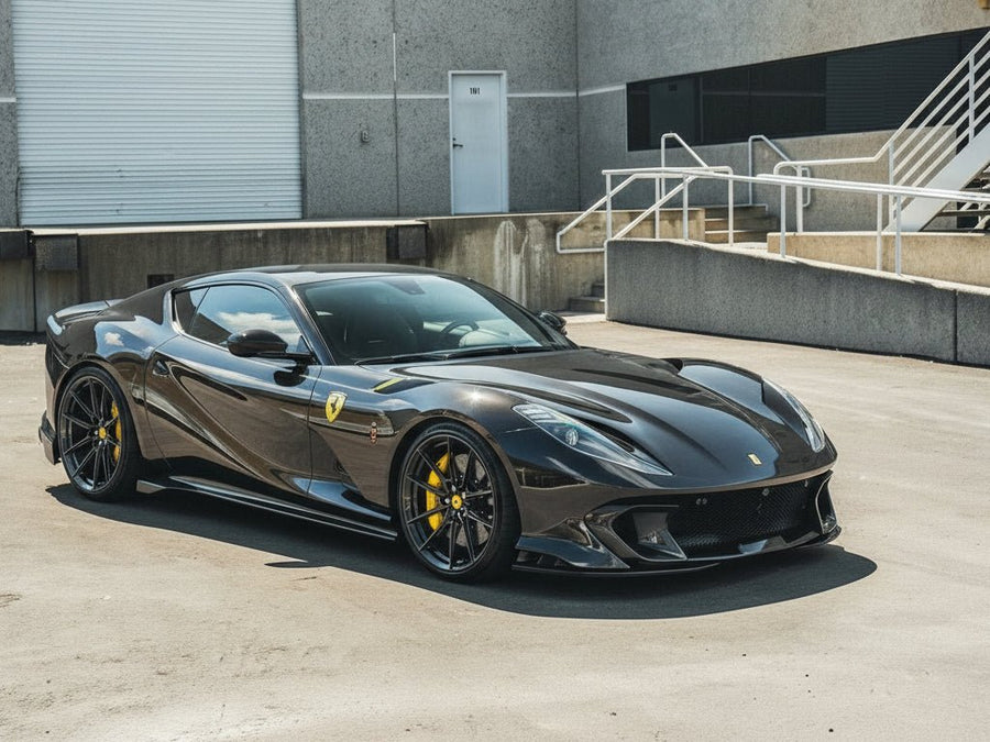 Ferrari 812 Superfast wrapped in Hexis Gloss HX30000 Super Chrome Ebony Black vinyl wrap HX30SCH13B