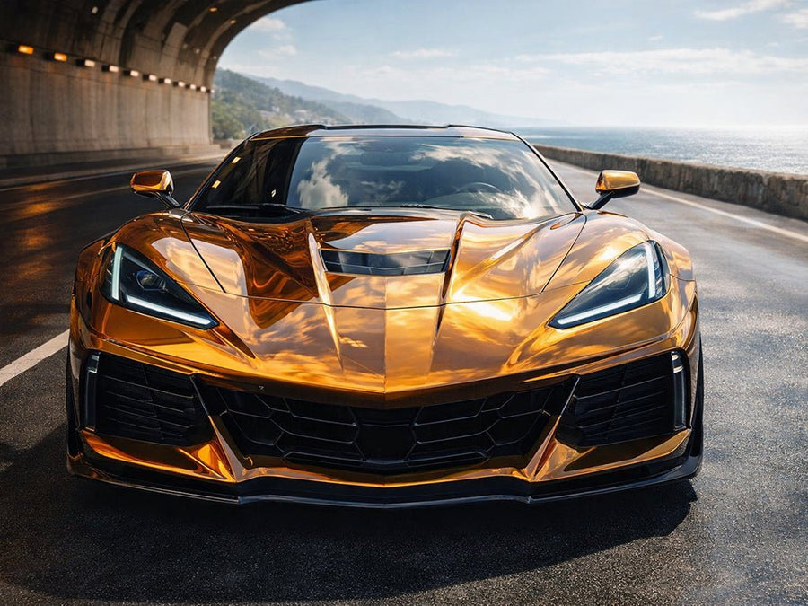 Chevrolet Corvette wrapped in Gloss HX30000 Super Chrome Arabica Copper restyling film HX30SCH15B