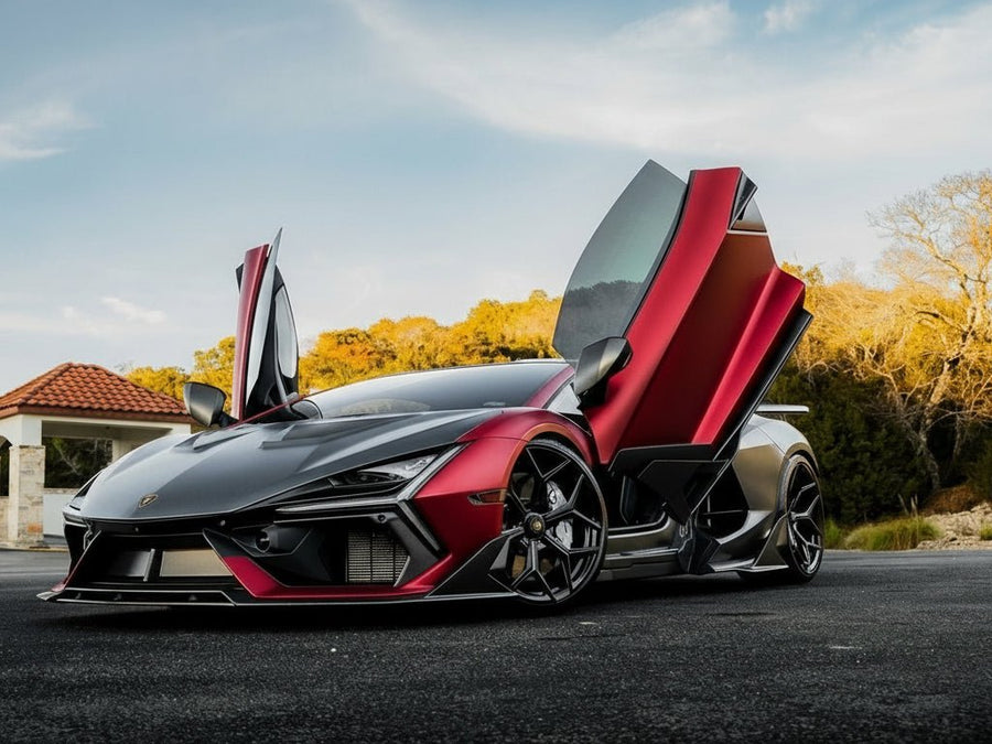 DIY Lamborghini Aventador wrapped in Satin HX30000 Super Chrome Fever Red restyling film HX30SCH16S