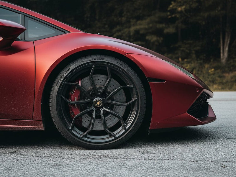 Lamborghini Huracán wrapped in Satin HX30000 Super Chrome Fever Red vinyl wrap HX30SCH16S