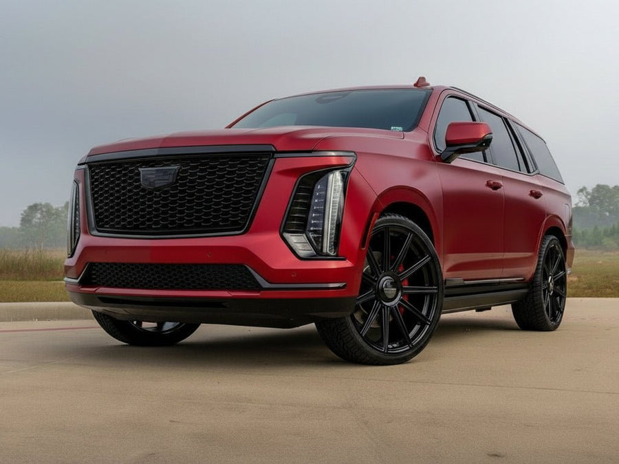 Cadillac Escalade wrapped in Satin HX30000 Super Chrome Fever Red restyling film HX30SCH16S