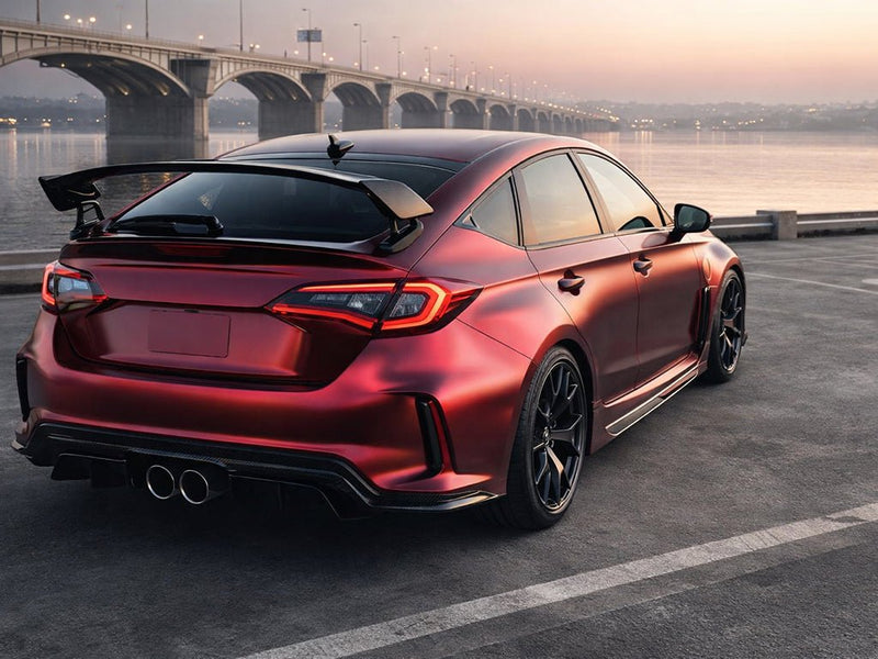 Subaru WRX wrapped in Satin HX30000 Super Chrome Fever Red automotive vinyl film