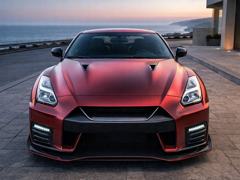 DIY Nissan GT-R wrapped in Satin HX30000 Super Chrome Fever Red vinyl wrap