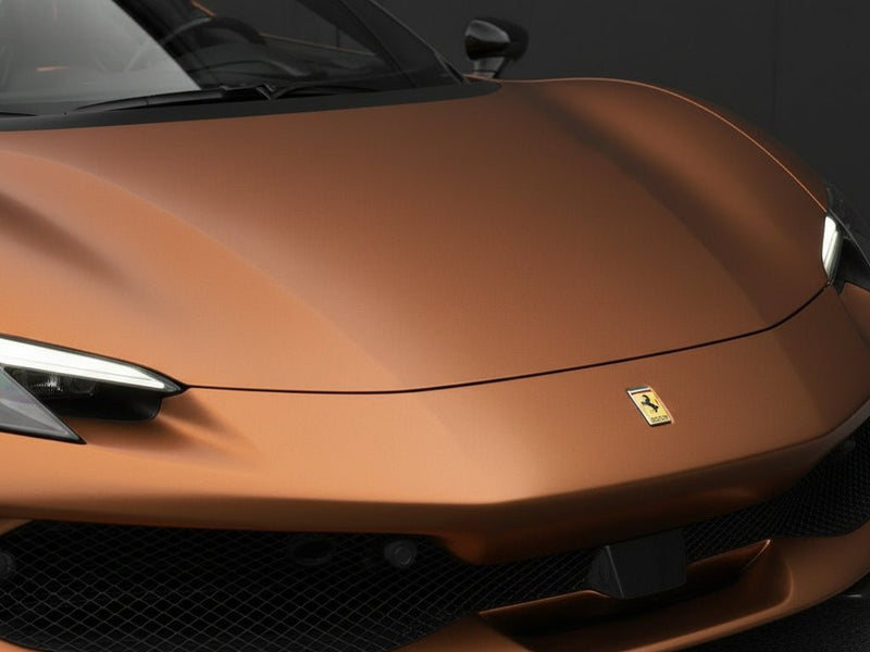 Ferrari 488 wrapped in Hexis Satin HX30000 Super Chrome Arabica Copper wrap film HX30SCH15S