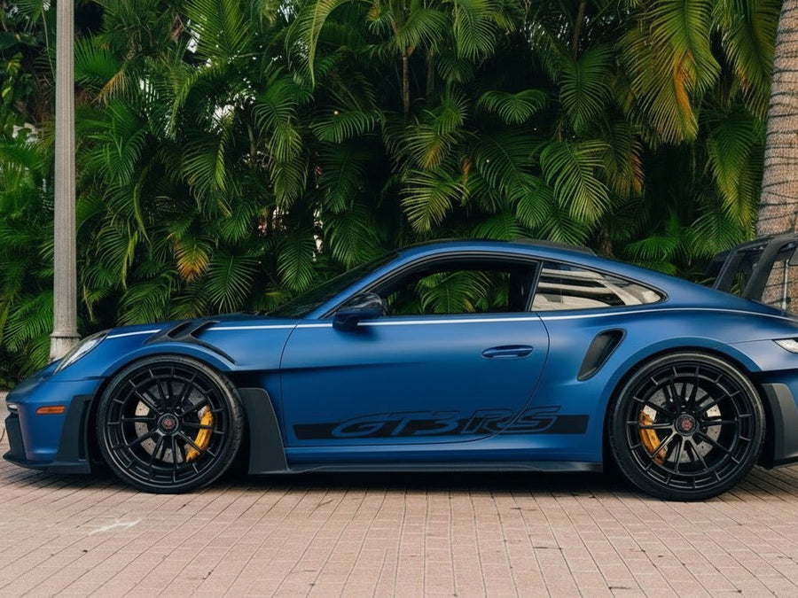 Porsche 911 GT3 RS wrapped in Hexis Satin HX30000 Super Chrome Rigel Blue wrap film HX30SCH17S