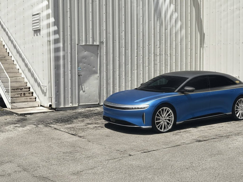 DIY Lucid Air wrapped in Satin HX30000 Super Chrome Rigel Blue car wrap film HX30SCH17S