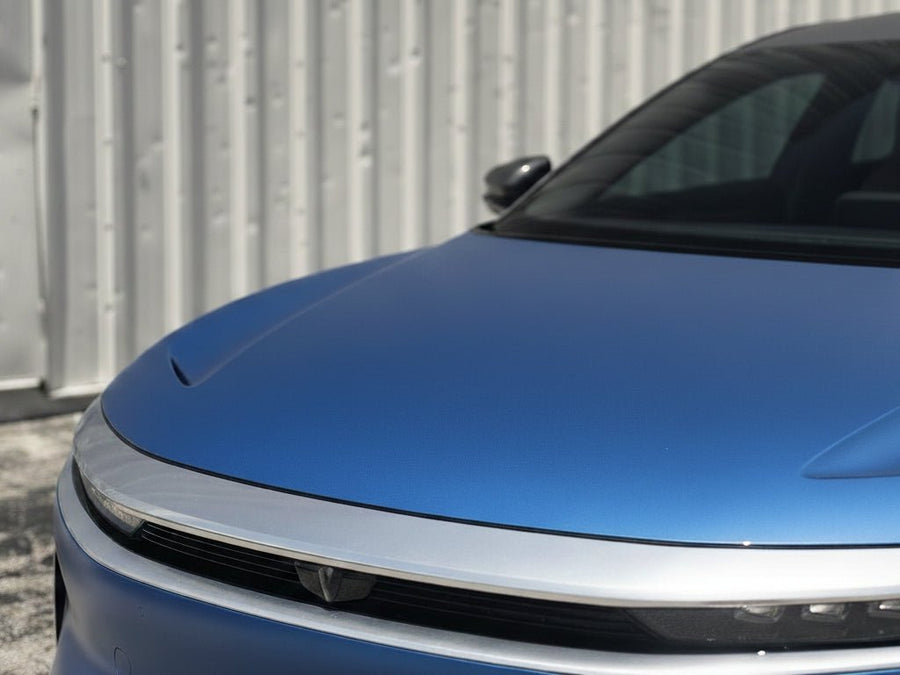 Lucid Air wrapped in Satin HX30000 Super Chrome Rigel Blue car wrap film HX30SCH17S
