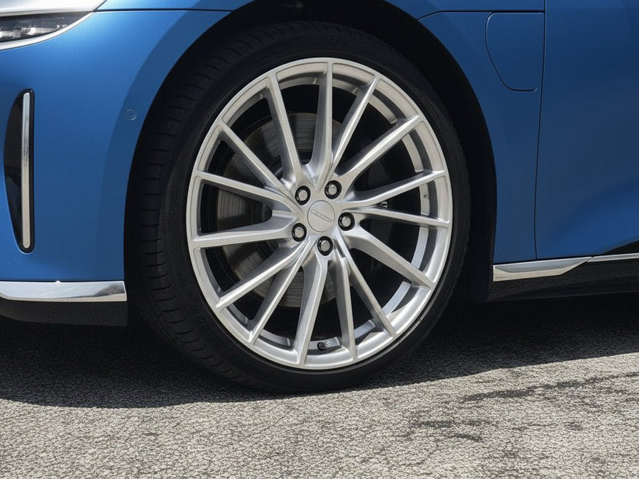 BMW i7 wrapped in Hexis Satin HX30000 Super Chrome Rigel Blue restyling film HX30SCH17S