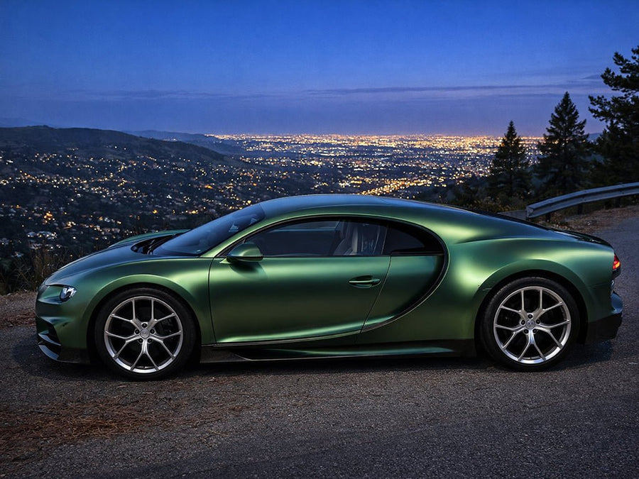 Bugatti Chiron wrapped in Satin HX30000 Super Chrome Canopy Green car wrap film HX30SCH18S