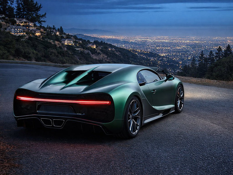 Bugatti Chiron wrapped in Satin HX30000 Super Chrome Canopy Green car wrap film HX30SCH18S detail