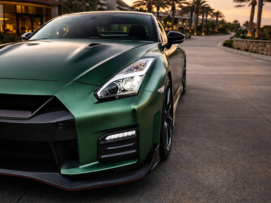 Nissan GT-R wrapped in Satin HX30000 Super Chrome Canopy Green vinyl wrap HX30SCH18S