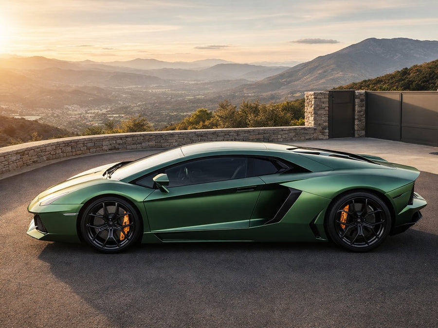 Lamborghini Aventador wrapped in Hexis Satin HX30000 Super Chrome Canopy Green automotive vinyl film HX30SCH18S