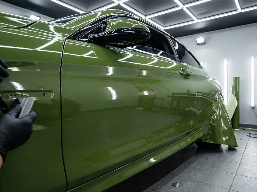 Mercedes-Benz C-Class wrapped in Hexis Super Gloss HXONE™ Vintage Green wrap film HXONE700