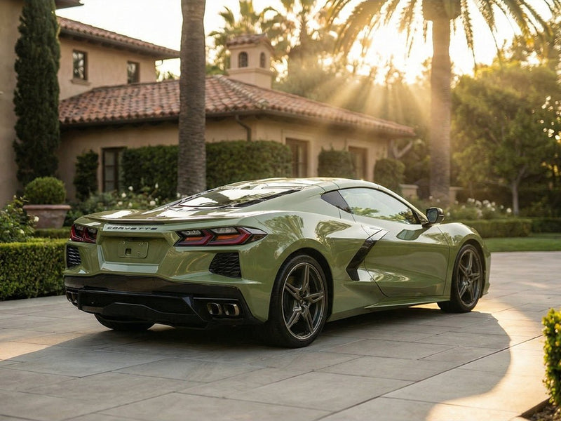 Chevrolet Corvette wrapped in Hexis SuperGloss HXONE™ Vintage Green restyling film HXONE700