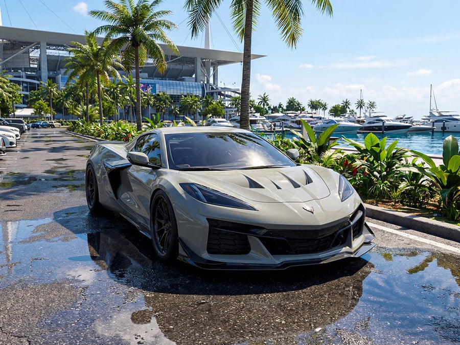 Chevrolet Corvette wrapped in SuperGloss HXONE™ Seal Khaki restyling film HXONE702