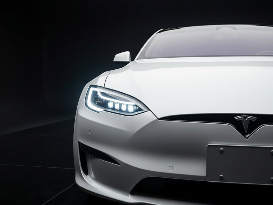 Tesla S wrapped in Super Gloss HXONE™ Alpine Gray automotive vinyl film HXONE802