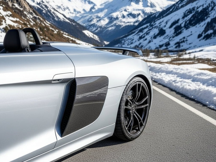 Audi R8 wrapped in Super Gloss HXONE™ Alpine Gray automotive vinyl film HXONE802 detail