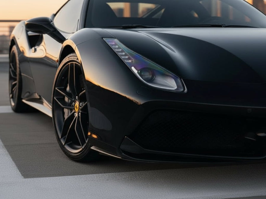 DIY Ferrari 488 wrapped in SuperGloss HXONE™ Deep Black vinyl wrap HXONE901