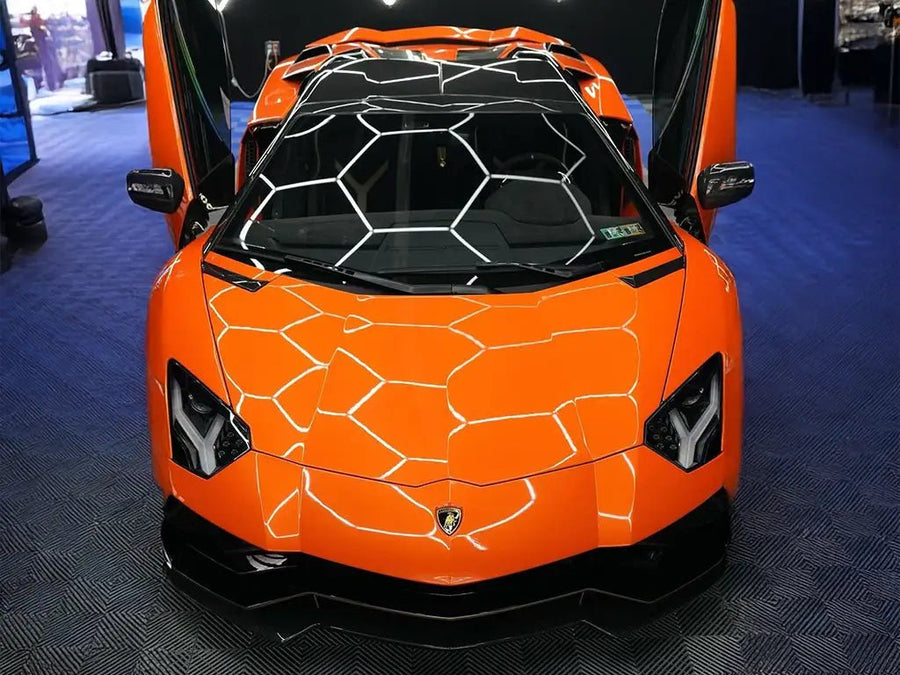 Lamborghini Aventador wrapped in SuperGloss Pearlescent Pearl Marigold Orange car wrap film