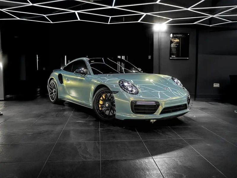 Porsche 911 Turbo wrapped in Super Gloss Pearlescent Urban Bamboo wrap film