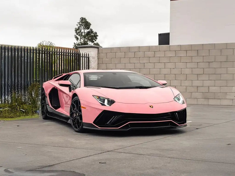 Lamborghini Aventador wrapped in Inozetek Super Gloss Cherry Blossom car wrap film