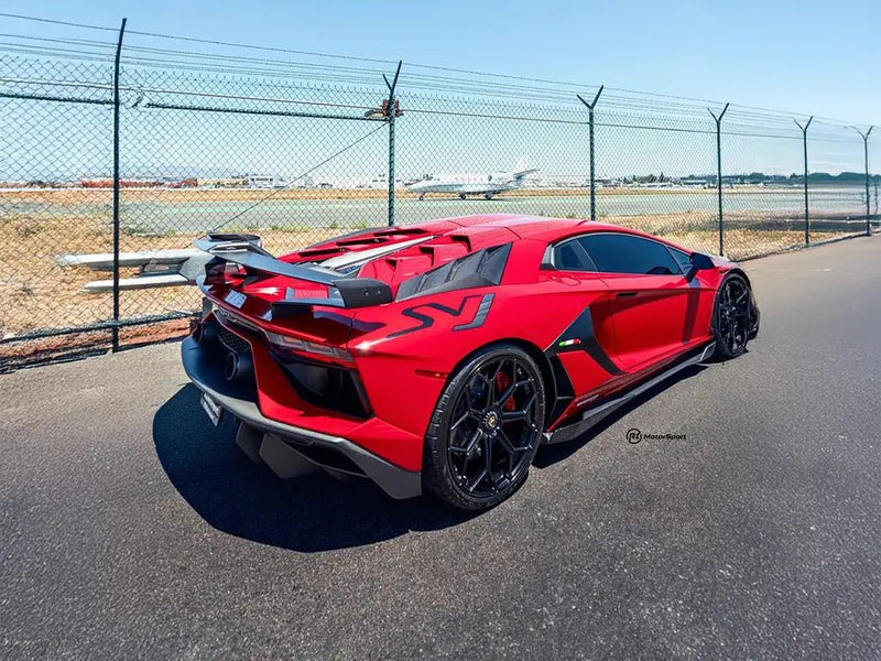 Lamborghini Aventador SV wrapped in SuperGloss Corsa Red automotive vinyl film
