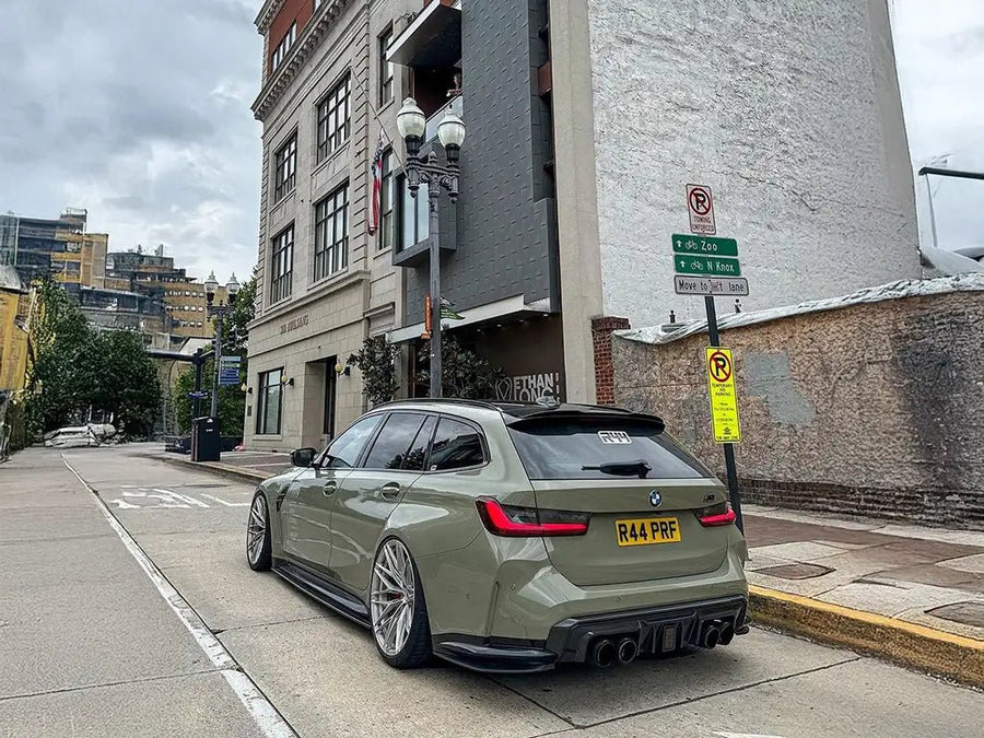 BMW 3 Series Touring G21 wrapped in Super Gloss Khaki Green car wrap film