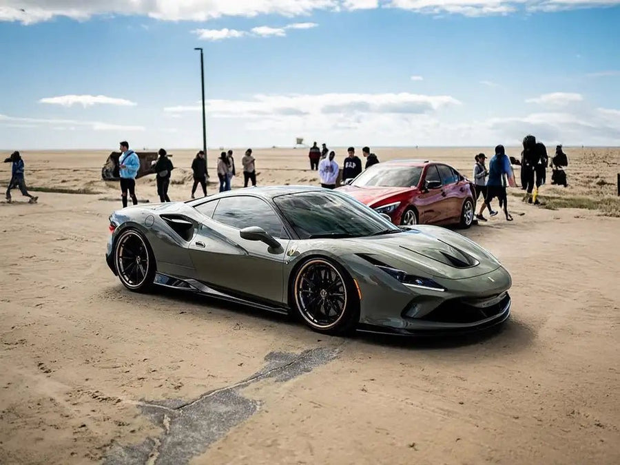 DIY Ferrari F8 Tributo wrapped in SuperGloss Khaki Green automotive vinyl film