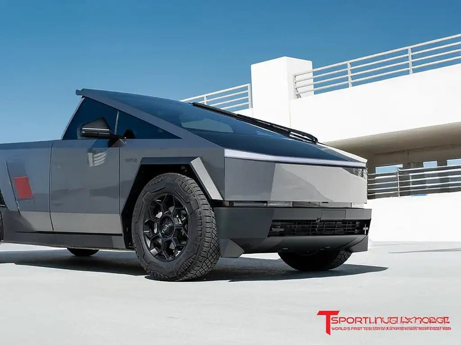 Tesla Cybertruck wrapped in Inozetek Super Gloss Metallic Gunmetal car wrap film