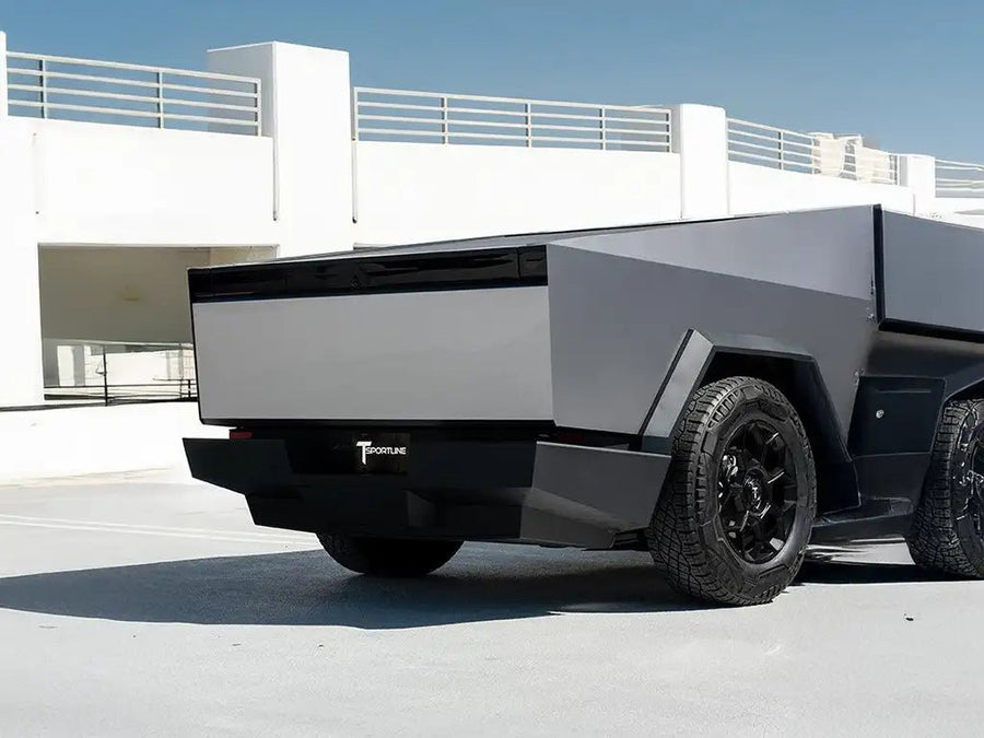 Tesla Cybertruck wrapped in Super Gloss Metallic Gunmetal restyling film