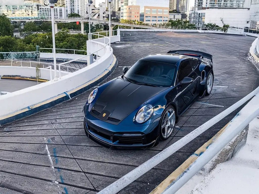 Porsche 911 Turbo S wrapped in SuperGloss Metallic Midnight Blue car wrap film