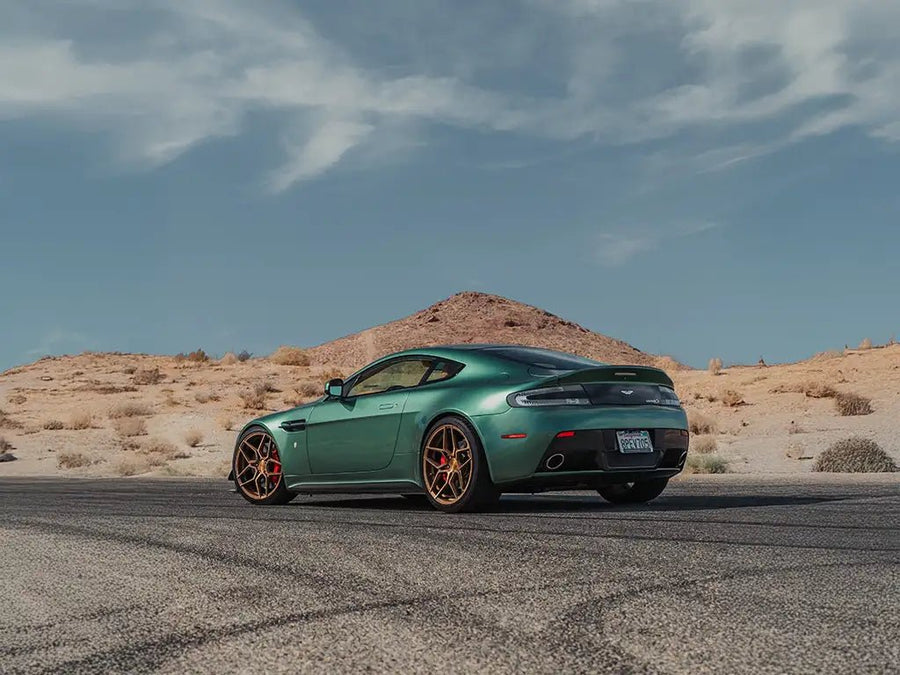 Aston Martin Vantage wrapped in Inozetek SuperGloss Metallic Racing Green restyling film