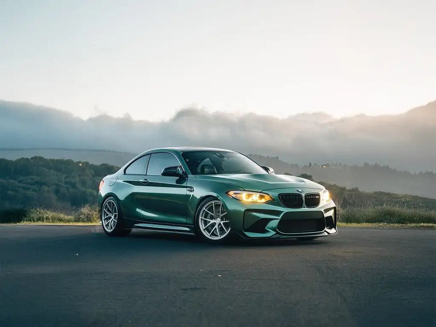 BMW M2 wrapped in Inozetek Super Gloss Metallic Racing Green wrap film