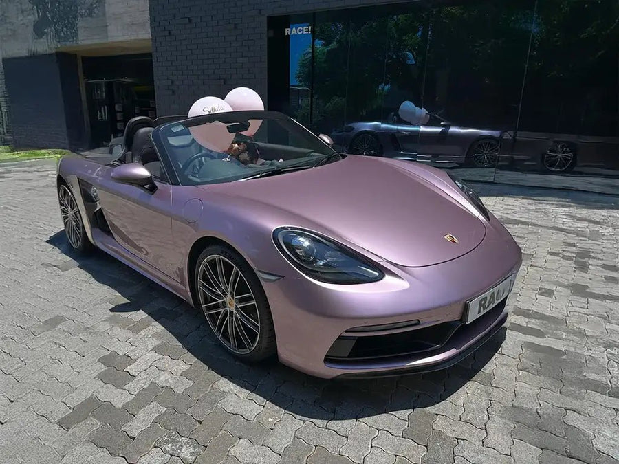 DIY Porsche 718 Boxster wrapped in Super Gloss Metallic Rose wrap film