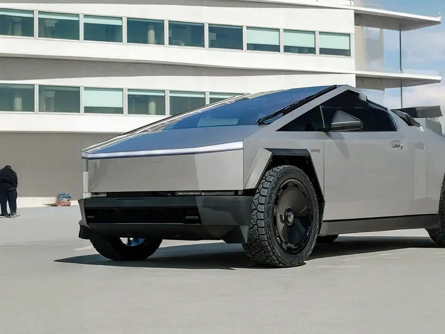 Tesla Cybertruck wrapped in Inozetek Super Gloss Metallic Silver vinyl wrap