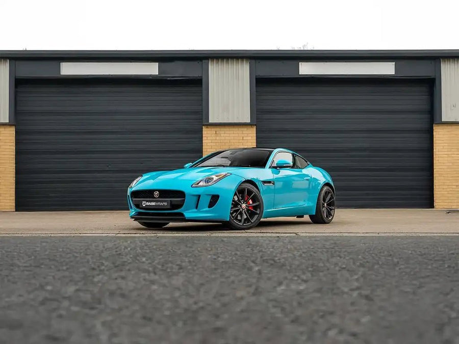 Jaguar F-Type wrapped in Inozetek Super Gloss Miami Blue vinyl wrap