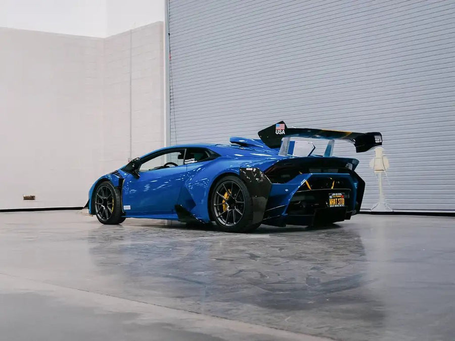 DIY Lamborghini Huracán STO wrapped in Super Gloss Alex Choi Narwhal Blue restyling film